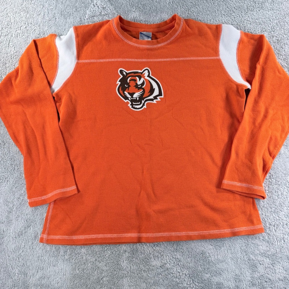 Reebok Cincinnati Bengals Waffle Knit Thermal Shirt Women Large Orange 2321W 08